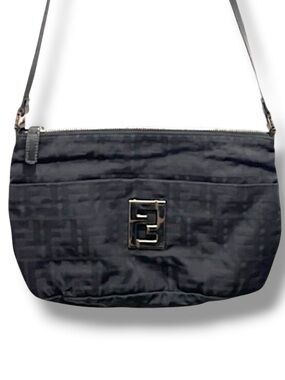 Authentic FENDI Zucca Black Logo Purse Luxury Designer Vintage Handbag